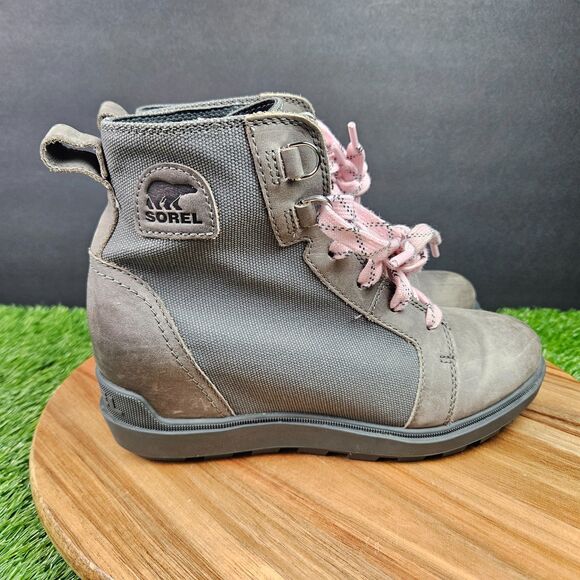 Sorel Evie II Boots Women's 7.5 Gray Leather Hidden Wedge Waterproof Ankle Boots - Picture 1 of 11